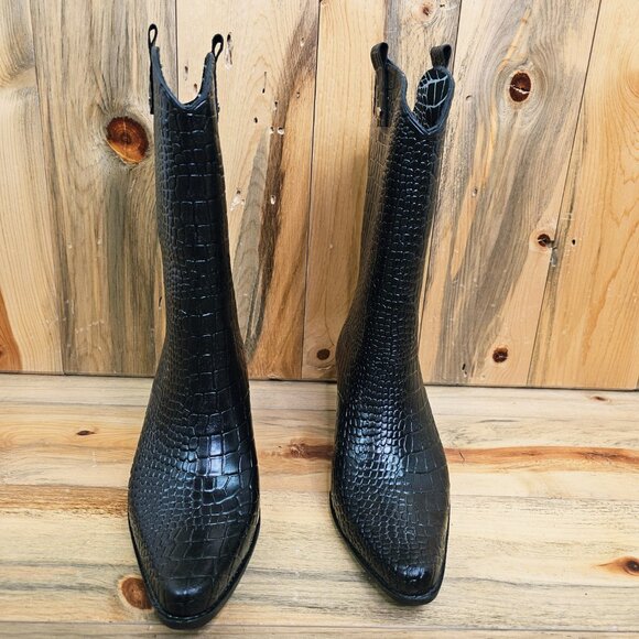 Sweet Beauty Snakeskin Embossed Cowboy Glossy Rubber Rain Boot - Picture 3 of 10